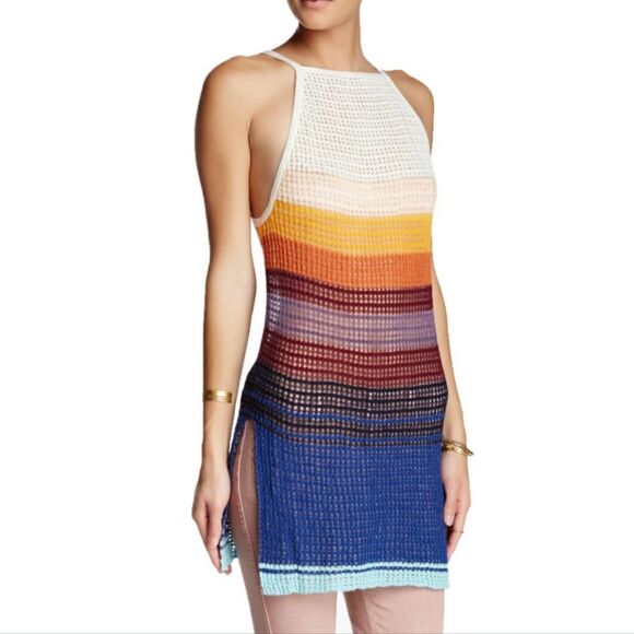 Free People Gossamer Striped Knit Halter Size XS Multi-Color Sheer Tunic Top - Picture 2 of 12